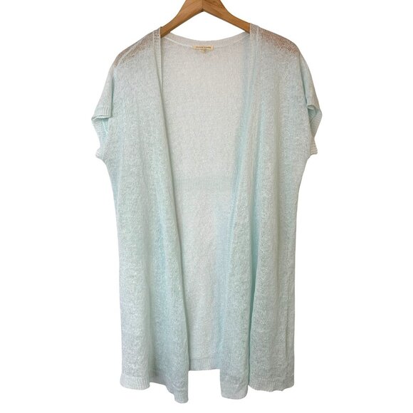 EILEEN FISHER Green Linen Sheer Cap Sleeve Cardigan Sweater Size L RA10139 EUC - Picture 5 of 10